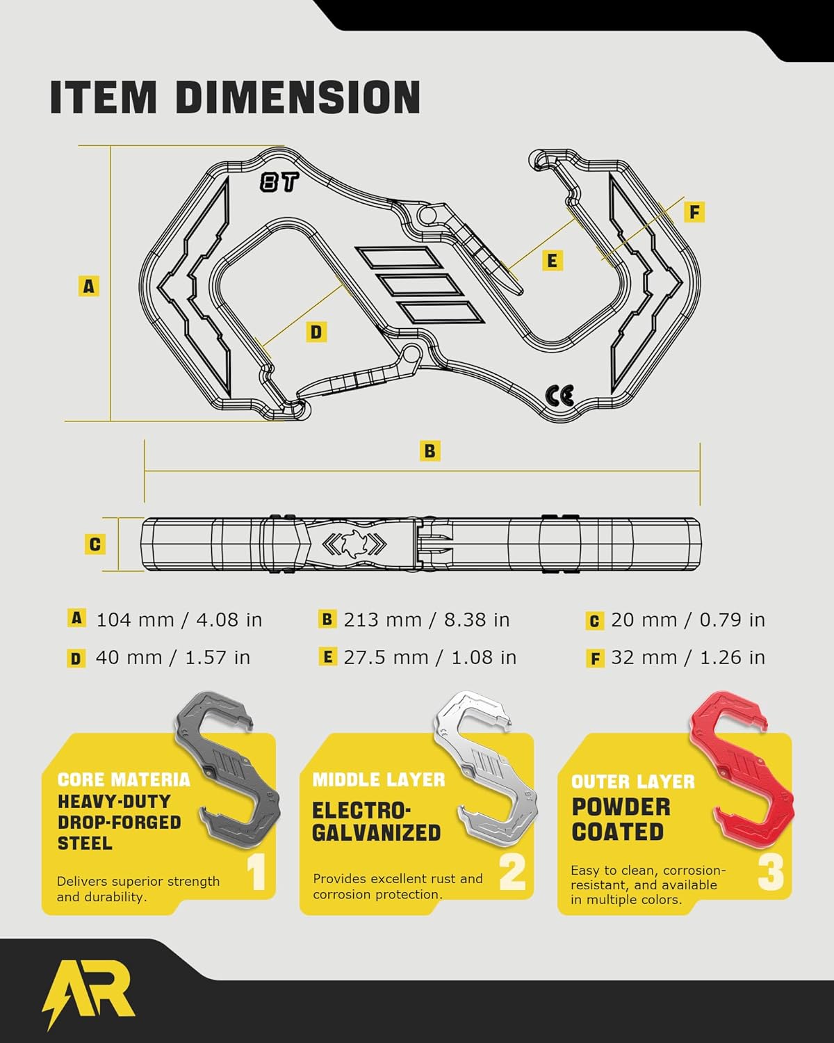 3/8" S Tow Hook, G80 Steel Quick Winch Shackle 33,000Lbs Break Strength, Heavy Duty Off-Road Recovery Connect Hook for SUV, Truck, Trailer & Towing Applications, Red - Image 5