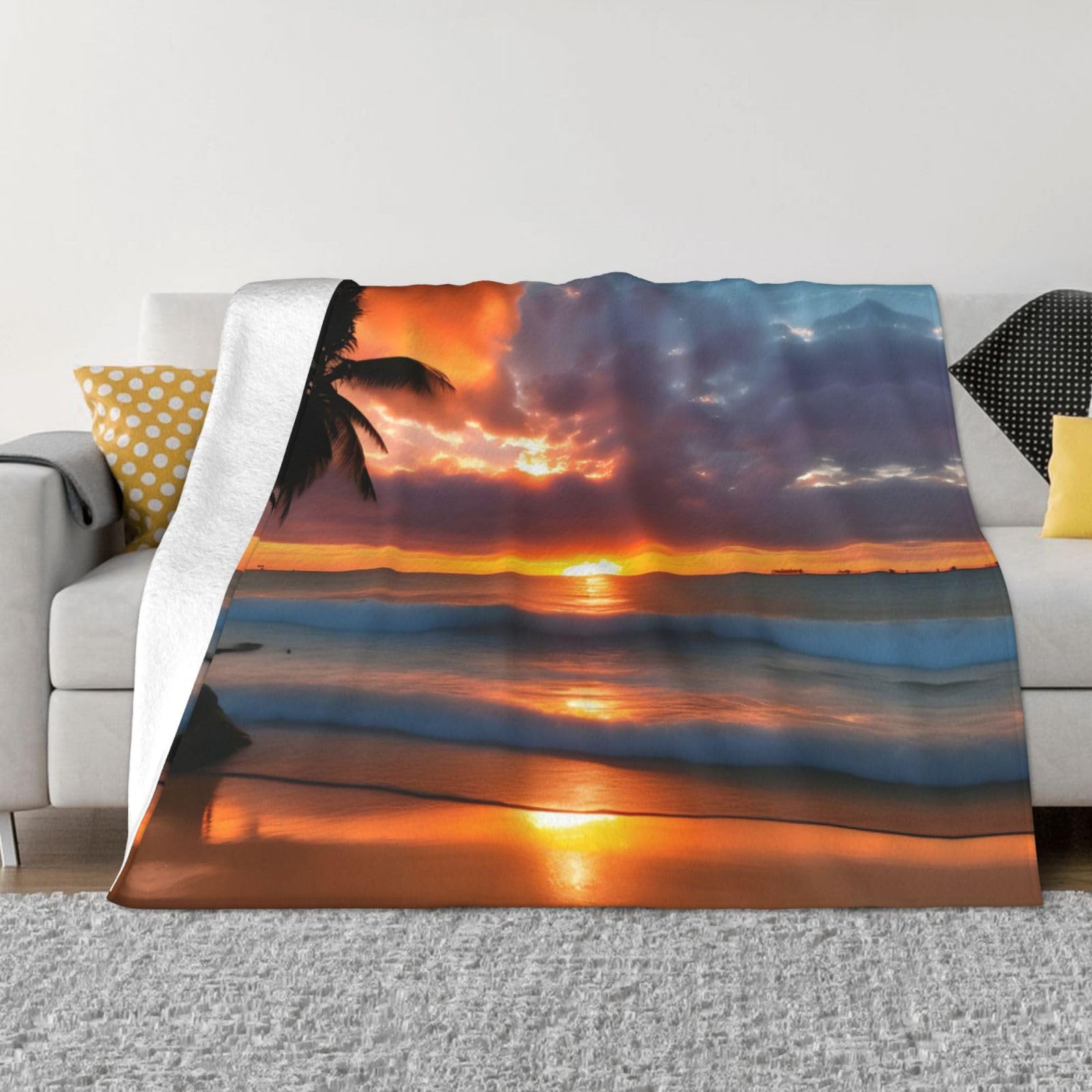 Couverture douce et chaude coucher de soleil plaid polaire pour canapé