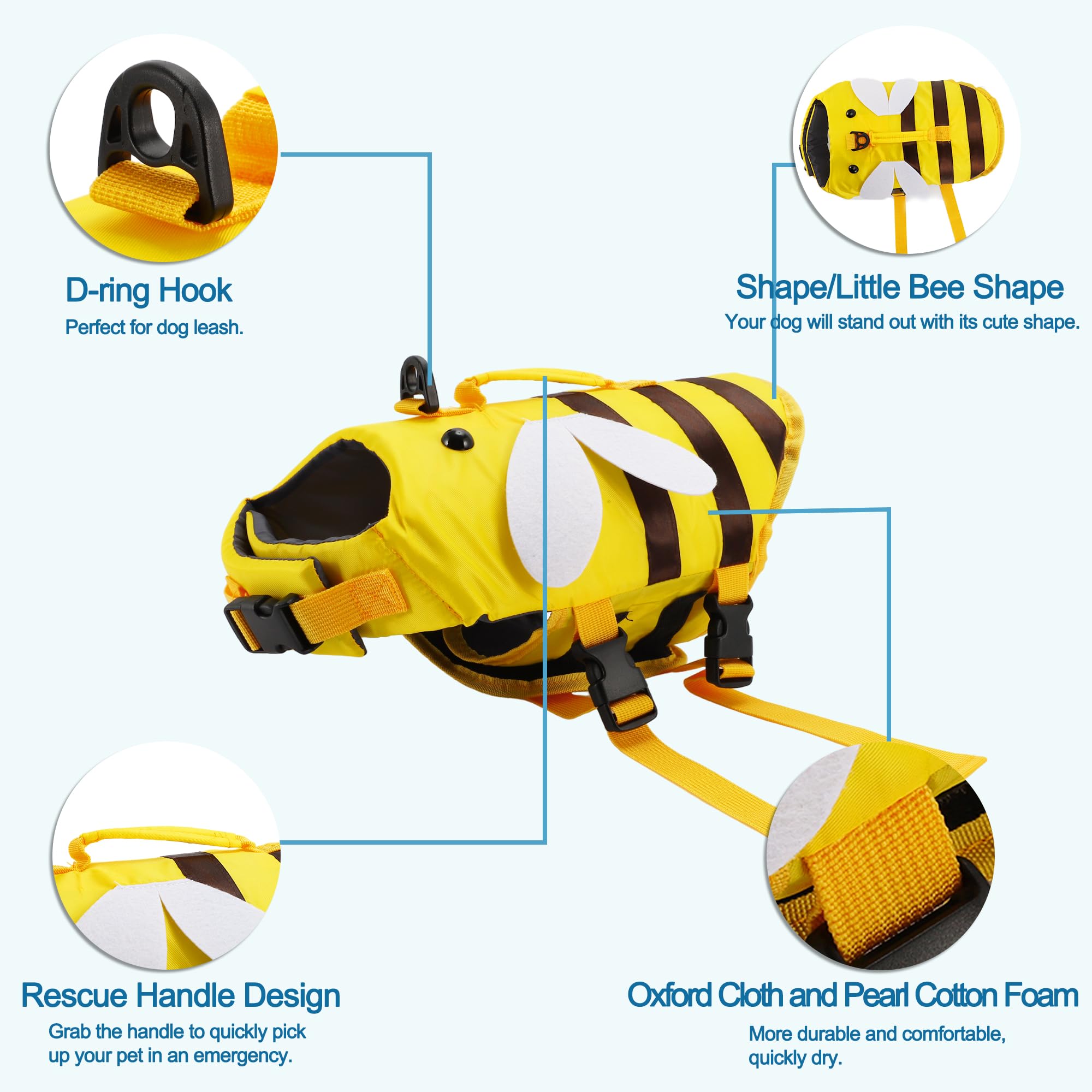Gilet de Sauvetage réglable en Forme d'abeille pour Chien Jaune