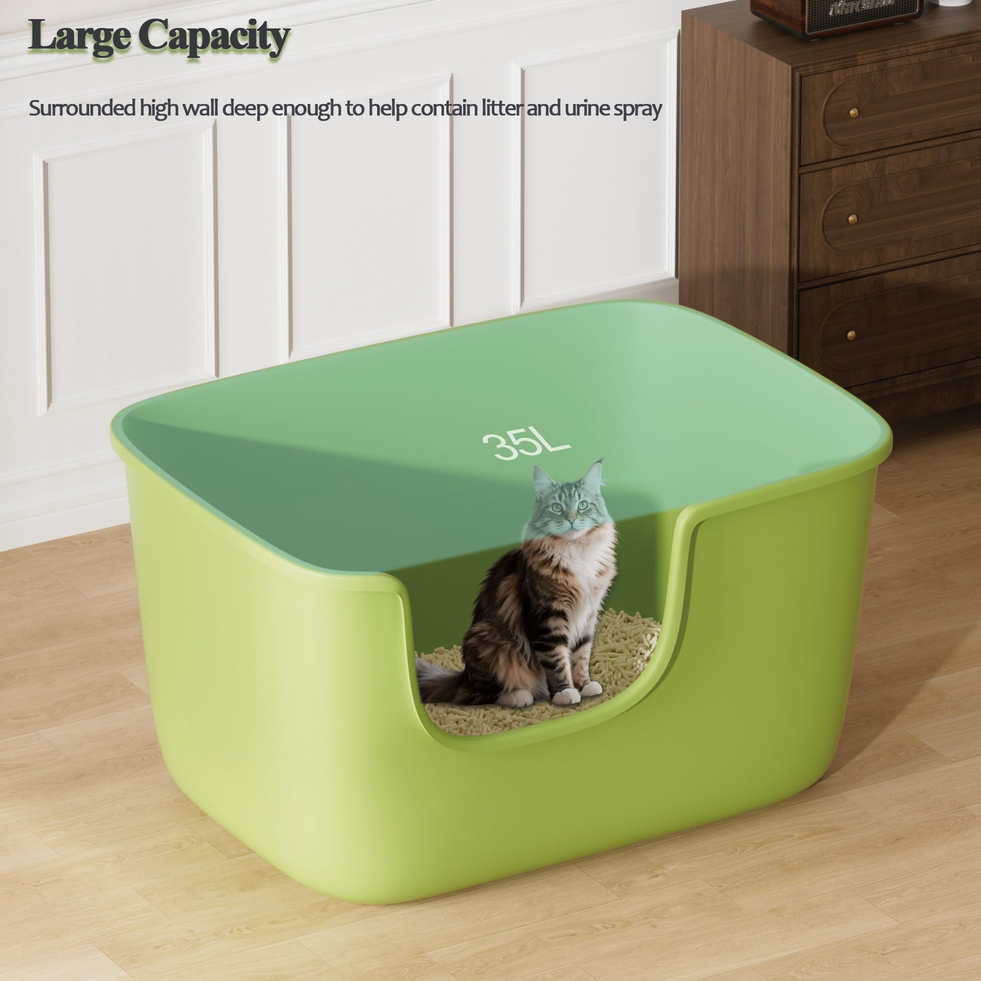 Bac à Litière Pour Chat 49x35.5x13cm - Anti-adhésif, Entrée Basse, Avec Pelle - Facile à Nettoyer