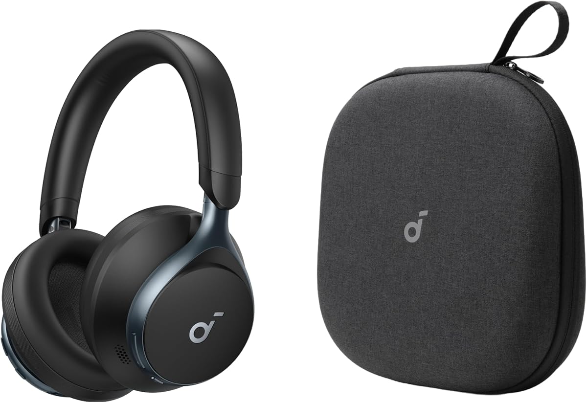 de Anker Space One Auriculares con cancelación activa de ruido, con estuche para auriculares, reducción de voz 2 veces más fuerte, tiempo de reproducción ANC de 40 horas, control de aplicaciones, audio inalámbrico de alta resolución LDAC