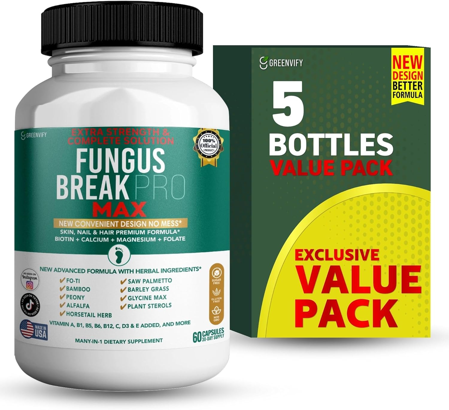 Fungus Break Pro Max Nail & Hair Supplement, 60 Capsules, Biotin 5000mcg with Vitamins & Herbal Blend (5)