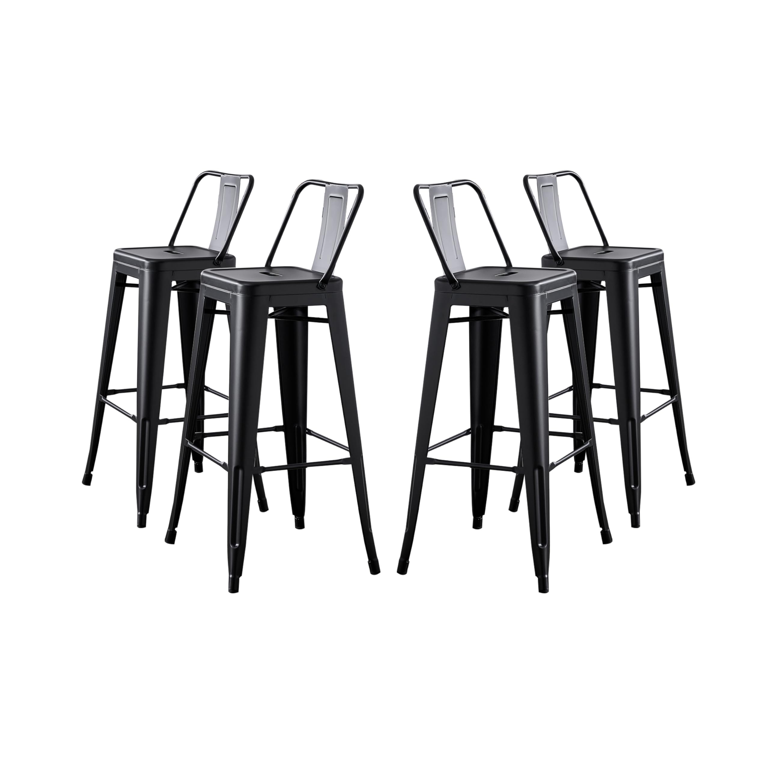 AC Pacific 30” Metal Barstool Set of 4 – Country Rustic Style with Low Back, Lightweight & Sturdy Build, Easy Assembly – Matte Black