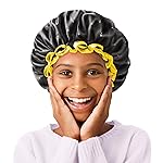 mikimini Black Small Shower Cap for Child 1 Pack, Double Layers Waterproof Bathing Hair Cap with Reusable Soft Comfortable PEVA Lining, Cute, non-fading & Stretchy Shower Hat