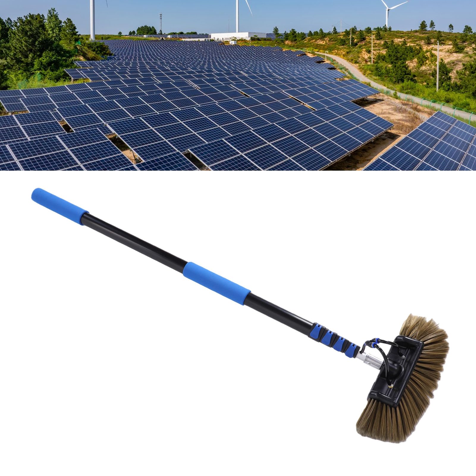 Cepillo de Limpieza para Paneles Solares, Kit de Varilla Telescópica de 12 Pies, Alimentado con Agua