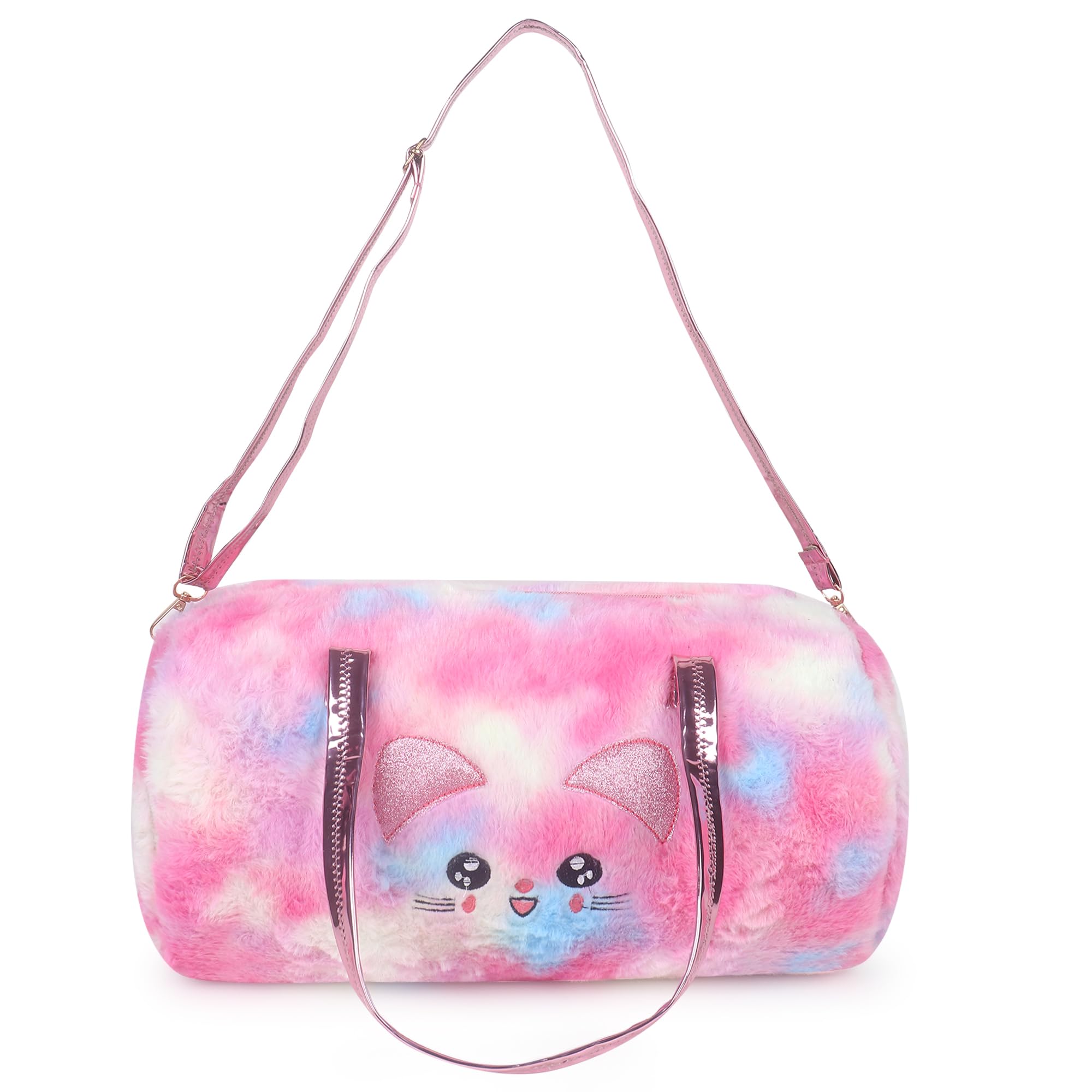 Kids Travel Duffel Weekender Overnight Bag Custom Girl Unicorn Rainbow Fur Plush Bag, Multi Colored Fur Duffle (Style1)-image-5