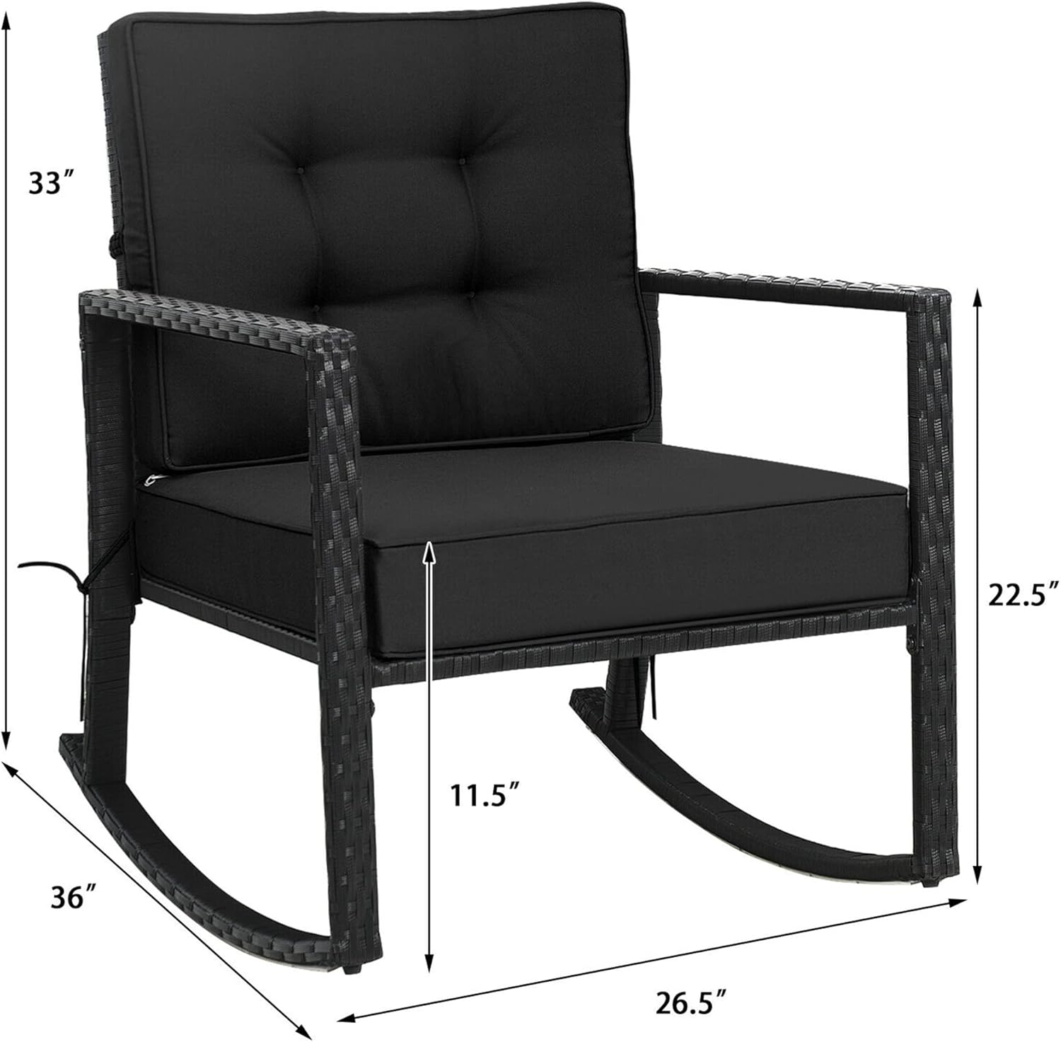 DORTALA Wicker Rocking Chair, Outdoor Glider Rattan Rocker Chair with Cushion for Garden, Porch, Backyard, Poolside, Black