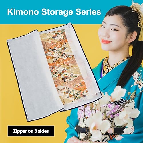 Miniatura 9 de Bolsas de almacenamiento para kimono, juego de 5 piezas, almacenamiento debajo de la cama, tela no tejida, tipo cremallera de dos caras, blanco,