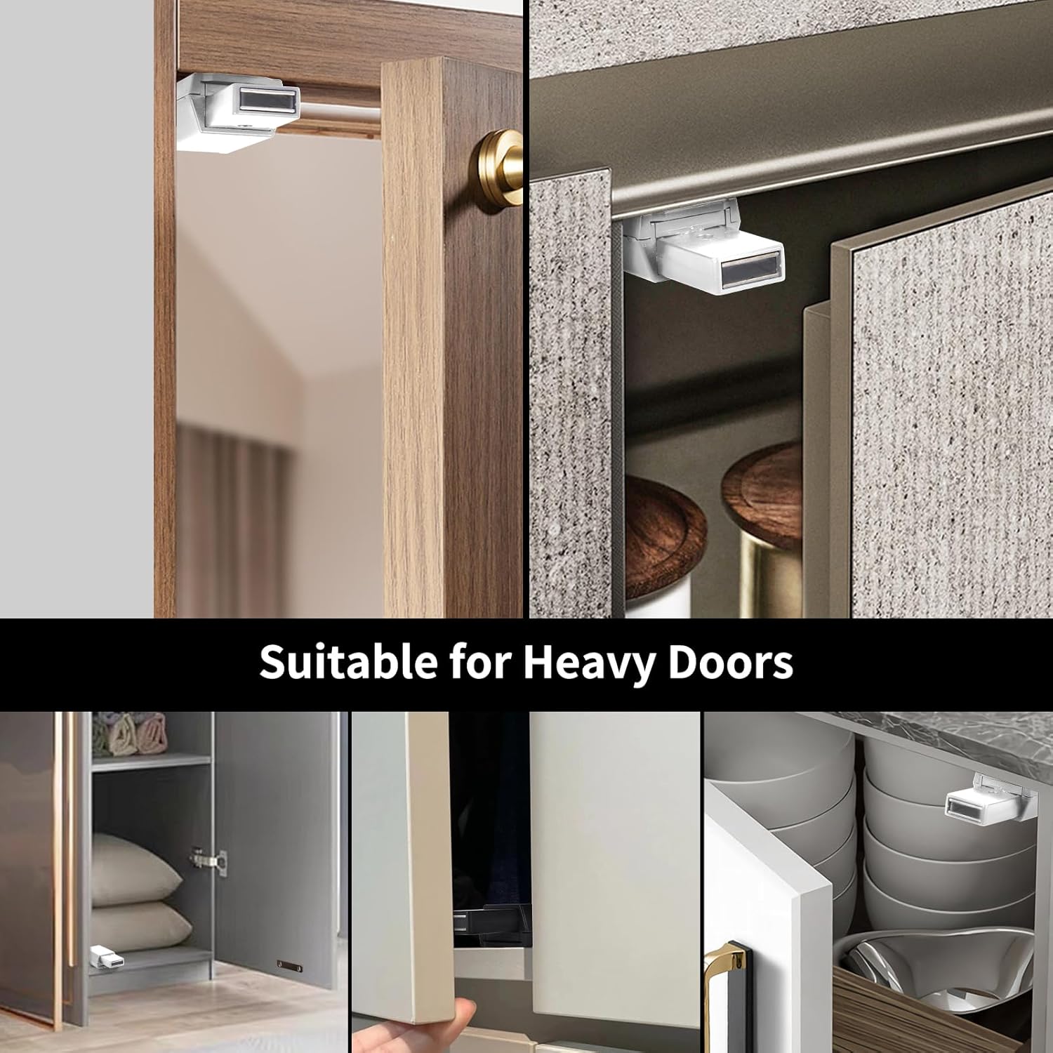 Push to Open Door Latch 4 Pack Cabinet Magnets Heavy Duty Magnetic Touch Latches Hardware Push Release Latch Hidden Push Catch Press Out Lock for Kitchen Drawer - White