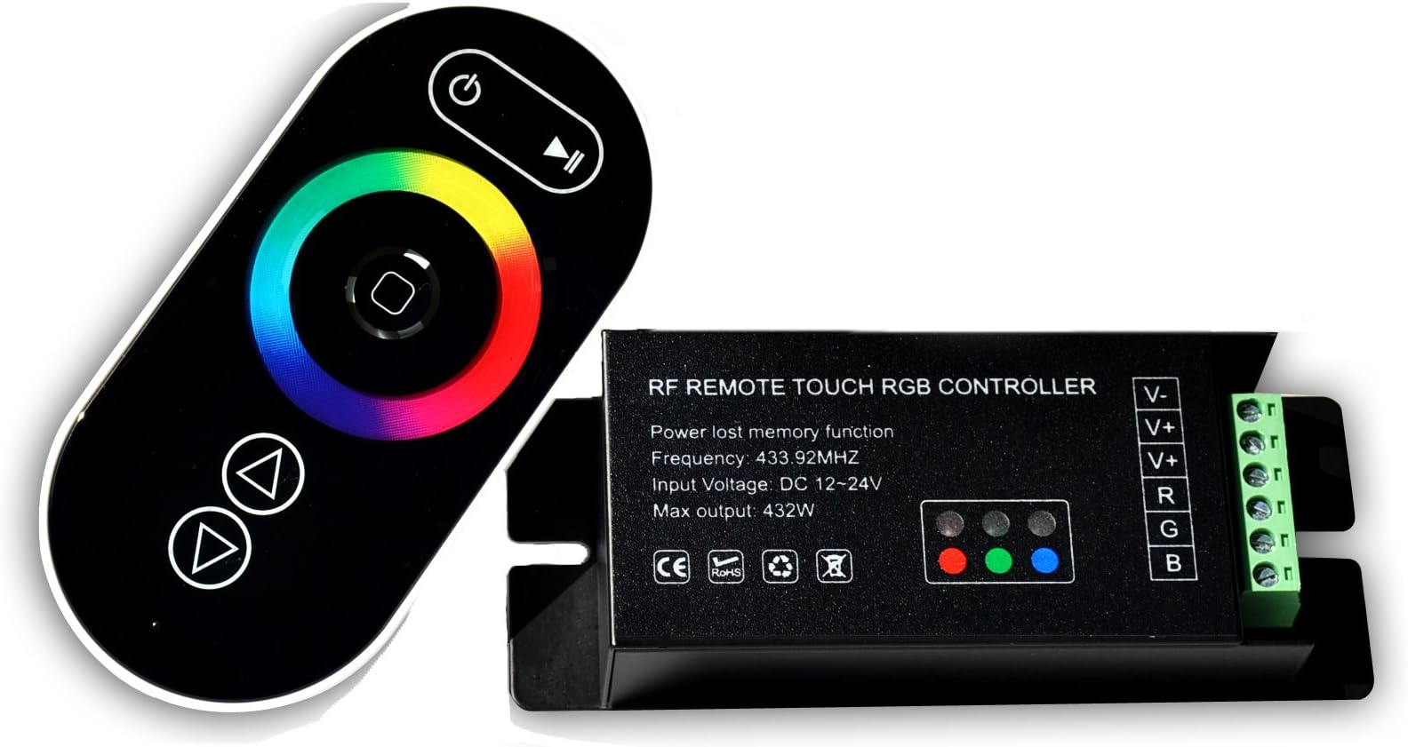 Wireless LED Controller RF Remote and Receiver, for RGB LED strips / LED lights