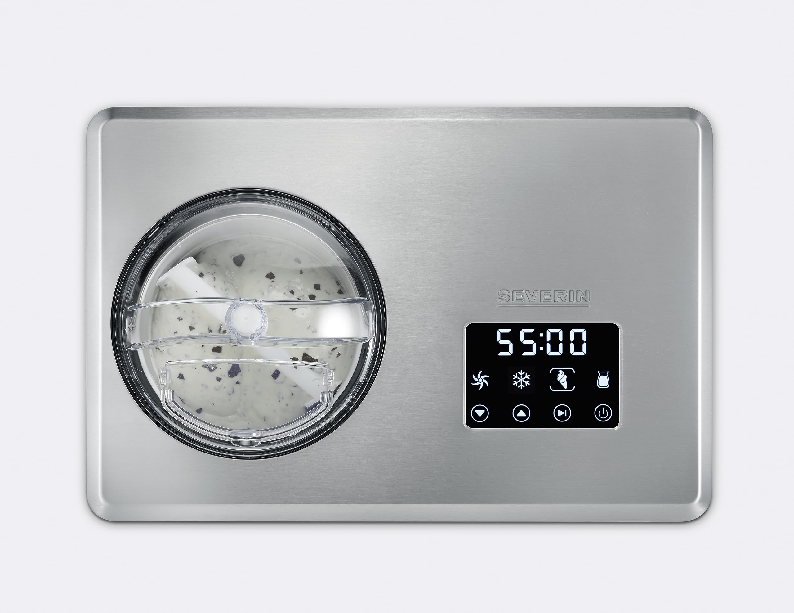 SEVERIN Gelatiera 2in1 con Funzione Yogurt, Macchina per Gelato con Compressore per Sorbetto e Frozen Yogurt, Funzione Caldo e Freddo, Acciaio Inox Satinato - EZ 7405