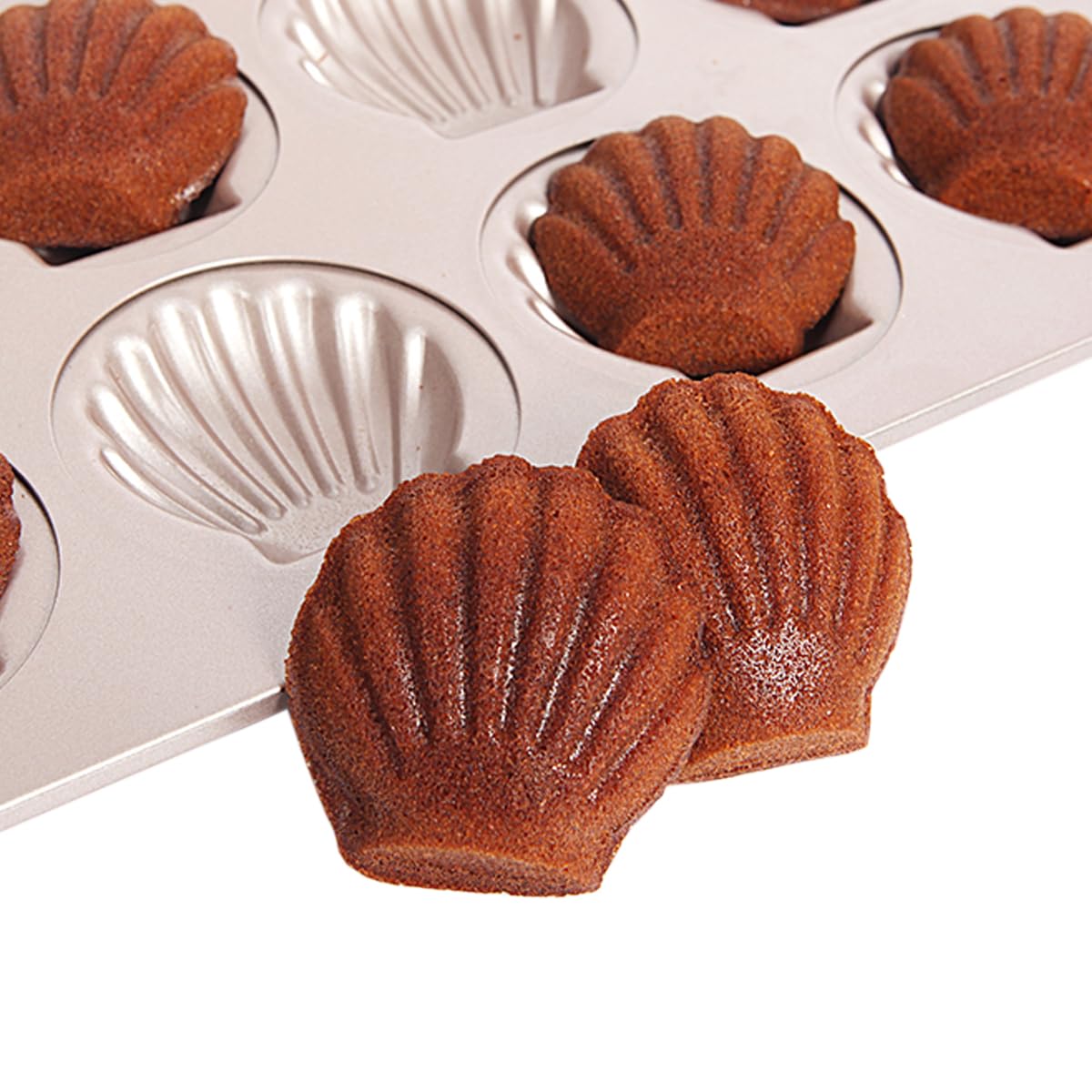 CANDeal Moldes Para Moldes Para Magdalenas De 12 Tazas, Molde Para Hornear Para Horno Madeline Con Carcasa Esférica Antiadherente, Bandeja Para Hornear Pasteles Madeleine De Acero Al Carbono