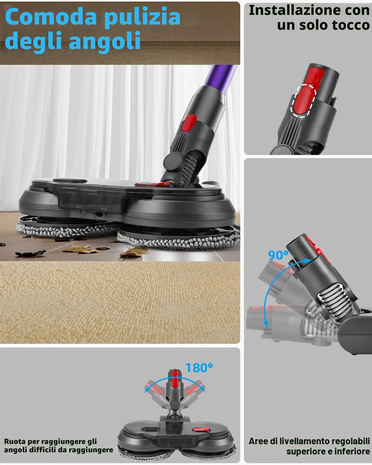 Mocio Pavimento Elettrico Accesorios per Dyson,Testa di Mocio Elettrico per Dyson V7/ V8/ V10/ V11 Aspirapolvere con Serbatoio dell'acqua Rimovibile,6 Pezzi Lavapavimenti e Contenitore di Riempimento
