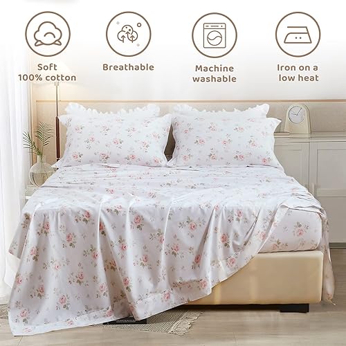 Miniatura 5 de QSH Sábanas 100% algodón tamaño California King, diseño de hojas de color azul verde azulado degradado, patrón botánico de algodón de lujo,