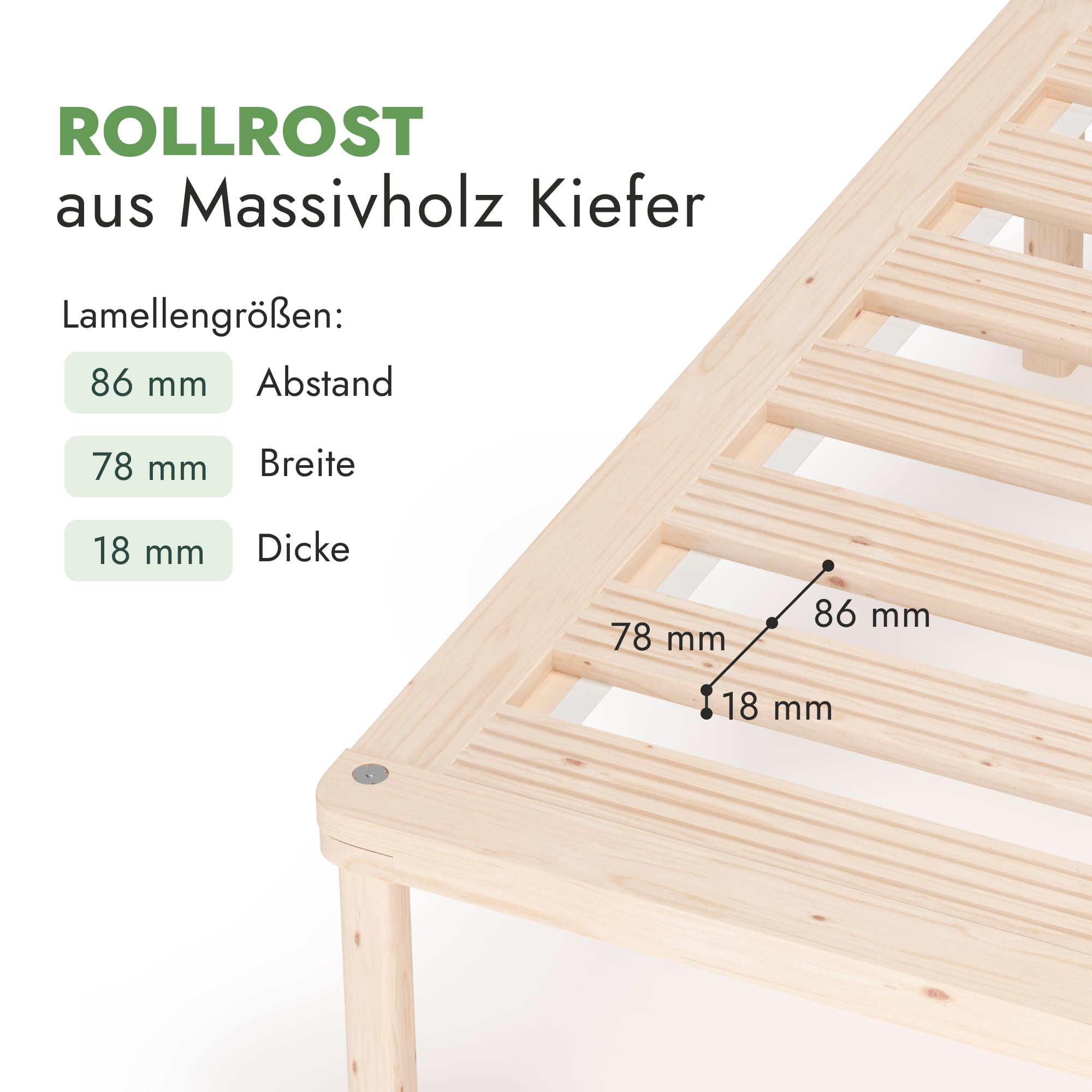 Hansales Bettgestell 90x200 cm Tallina mit Lattenrost, Futonbett aus Massivholz mit Rollrost, stabiles Holzbett belastbar bis 250 kg, FSC®-zertifiziertes Einzelbett mit Lattenrost.