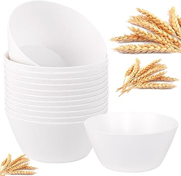 supernal 12PCS White Wheat Straw Bowls - Unbreakable Reusable Soup & Cereal Bowls with Smooth Edges,Fridge & Dishwasher Safe,Hard Plastic Dinnerware for Ramen,Salad,Hot FoodSturdy & Lightweight