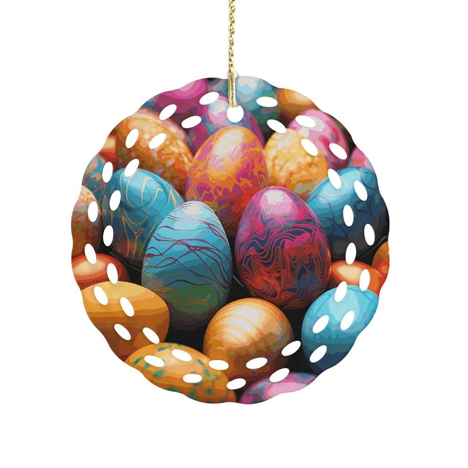 Fodpand Women's Style Easter Day Colorful Eggs Ceramic Ornament For Home Decor 3.2" Round Tree Decoration Christmas Ornaments For Men Double-Sided Design