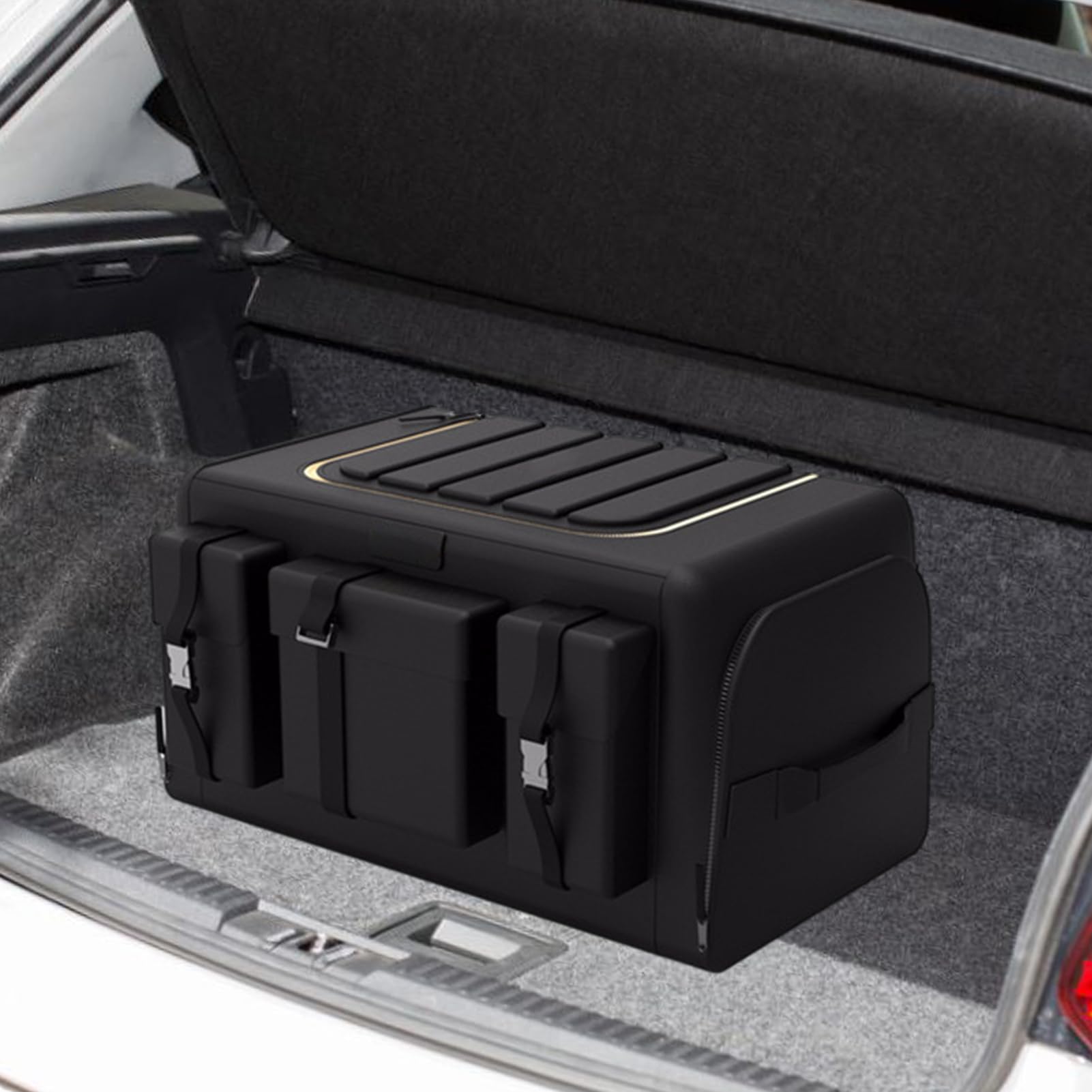 Organizador de camiones - maletero, soporte para alimentos, organizador de | SUV, contenedor de almacenamiento, carga para alimentos, equipos deportivos y kits de emergencia, coches ideales, vehículos