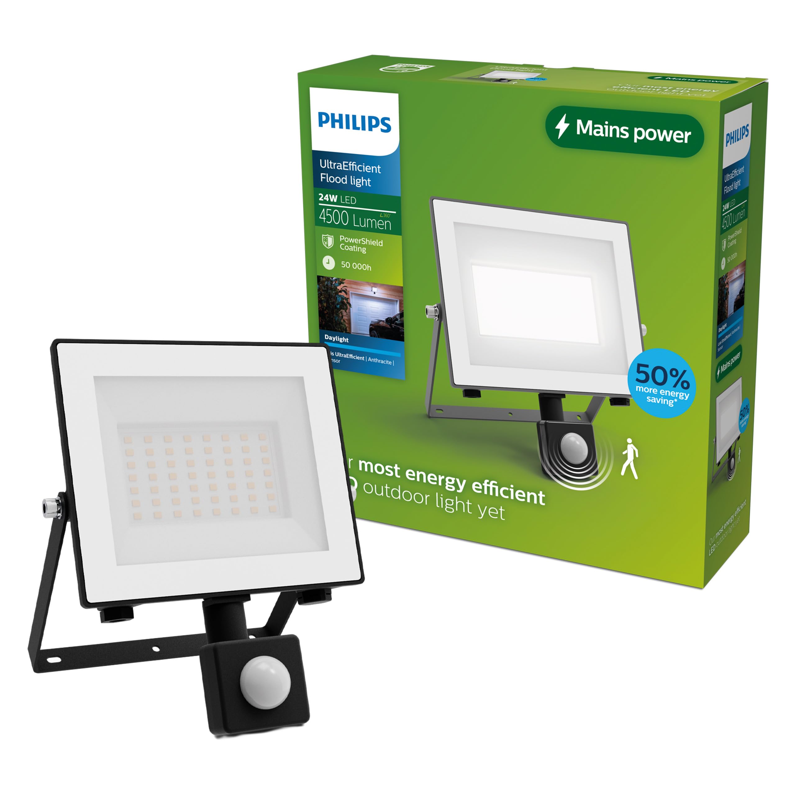 PHILIPS Lois Outdoor Floodlight with Sensor, with Motion Sensor, 24 W, 5000 K Daylight, Anthracite