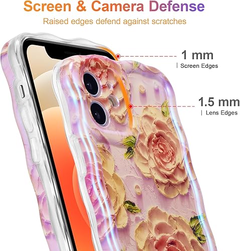 Miniatura 145 de EYZUTAK - Funda protectora de TPU para iPhone 15, estilo retro colorido, diseño láser brillante de pintura al óleo, estampado floral, borde