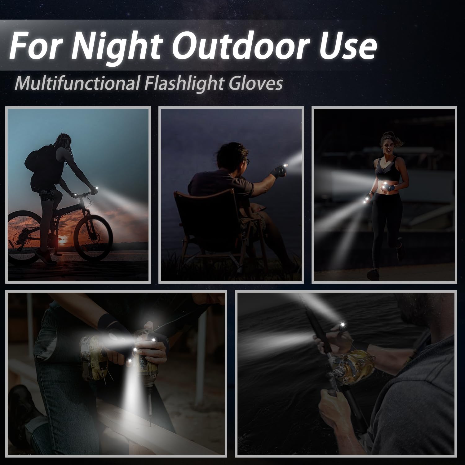 TUKYWAN LED Flashlight Gloves,Gifts for Men Dad Him, Father's Day Gifts for Dad Him Husband, Cool Gadget Hands-Free Lights Tools for Fishing Camping Repairing, 1 Pair Black 2