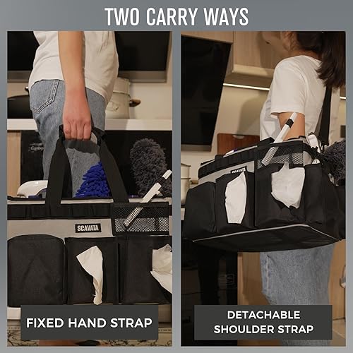 Miniatura 6 de Organizador de suministros de limpieza portátil, organizador de suministros de limpieza con asa y correas para el hombro para amas de casa, debajo