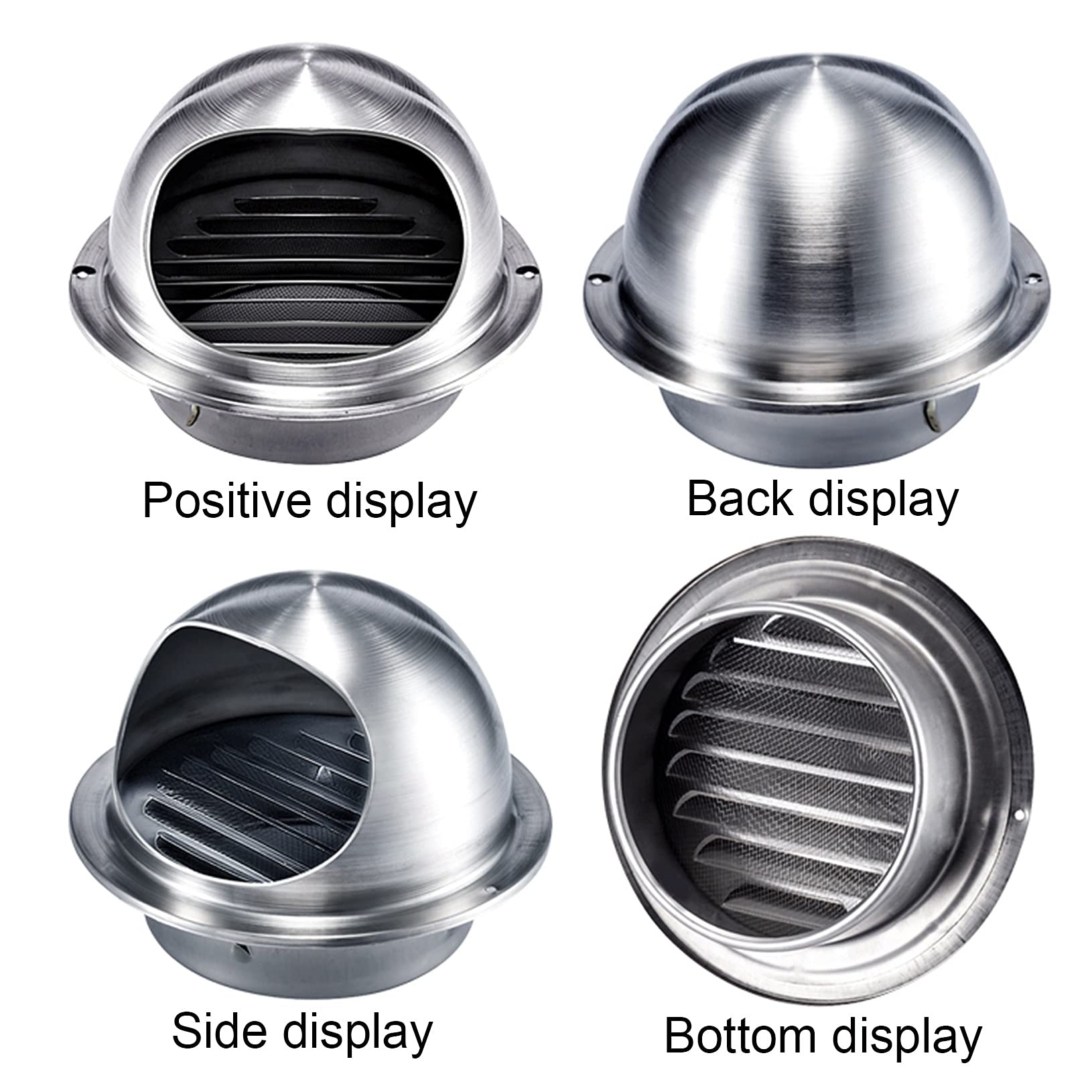 Salida de ventilación Redonda de Acero Inoxidable para Campana extractora de Pared (7.5", 9.4" y 11.4") con Rejilla mosquitera y Rejilla de ventilación de Malla(Silver 4.9 Inch(125 mm)