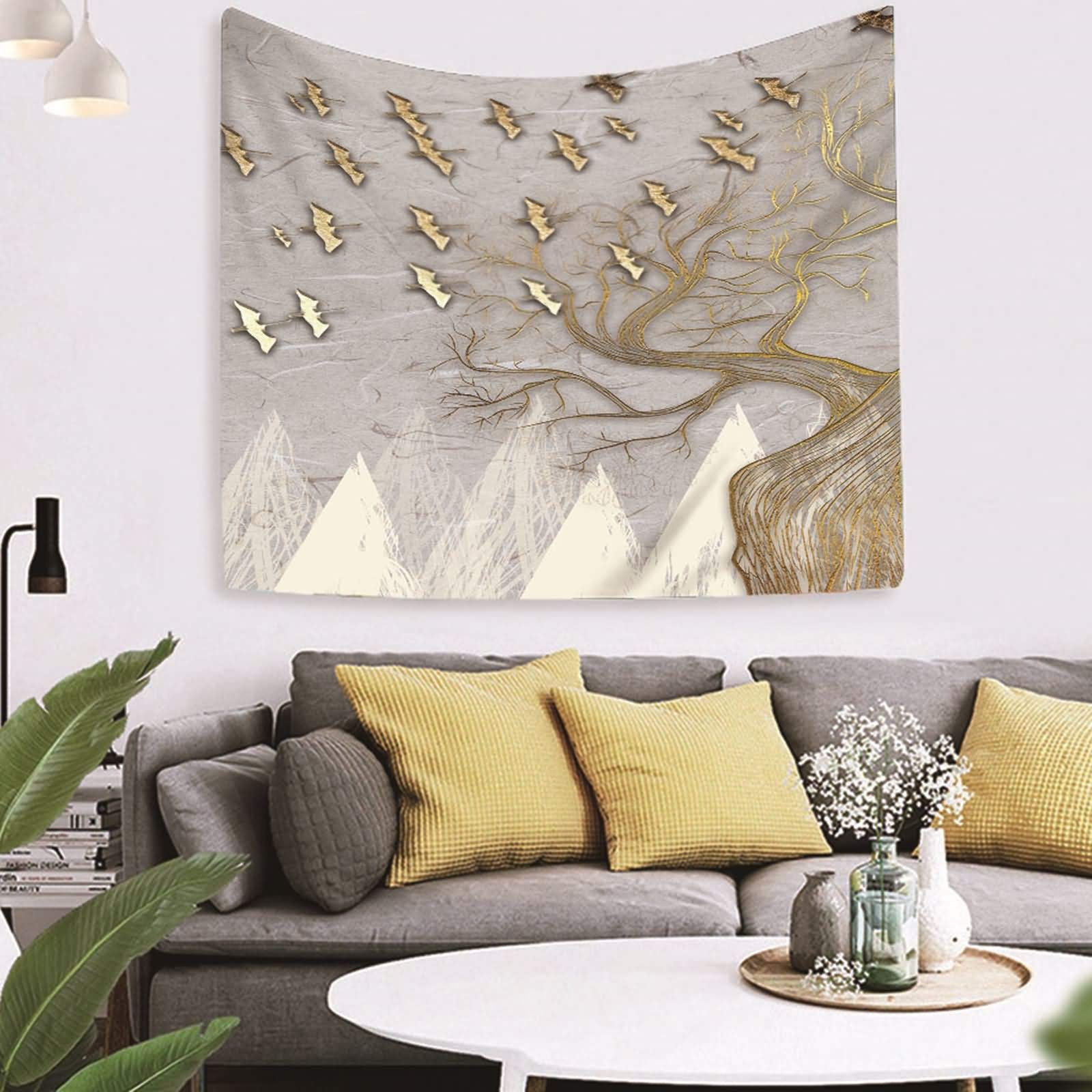 Tappeto Parete Soggiorno, Paesaggio del Padiglione della Cascata del Fiore Bianco Verde Decorazione da Parete per Camera da Letto, Soggiorno, 300x256cm
