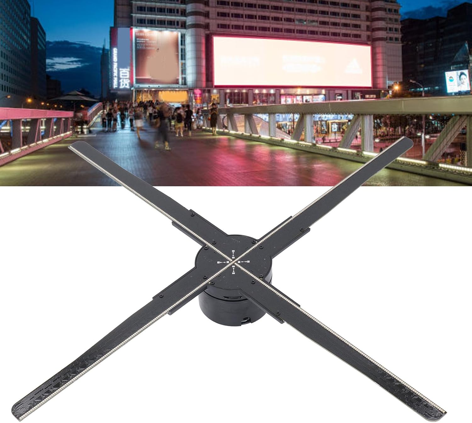 Jectse 3D Hologram Fan, 45cm 8GB 3D Holographic Projector Advertising Display with 510 LED Beads, 4 Blades 3D Advertising Machine Supports APP P Control for Business Store Signs Bar