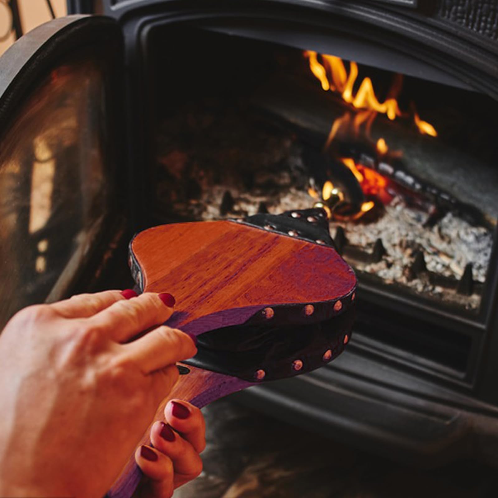 Soffietto Per Camino In Legno - Soffiatore Manuale Con Ugello In Pelle - Per Accendere Fuochi E Barbecue (Colore Marrone) - Foto 8