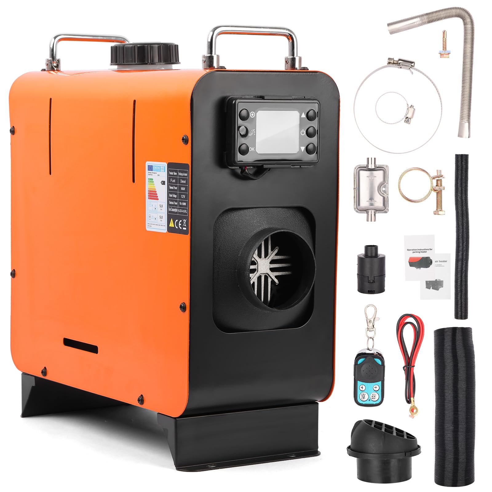 Calentador de Aire Diesel de 5 KW 12 V con Pantalla LCD y Control Remoto,Tanque de Agua de 5 L,Control Termostático Inteligente,Adecuado para Furgonetas, Autocaravanas,Interiores