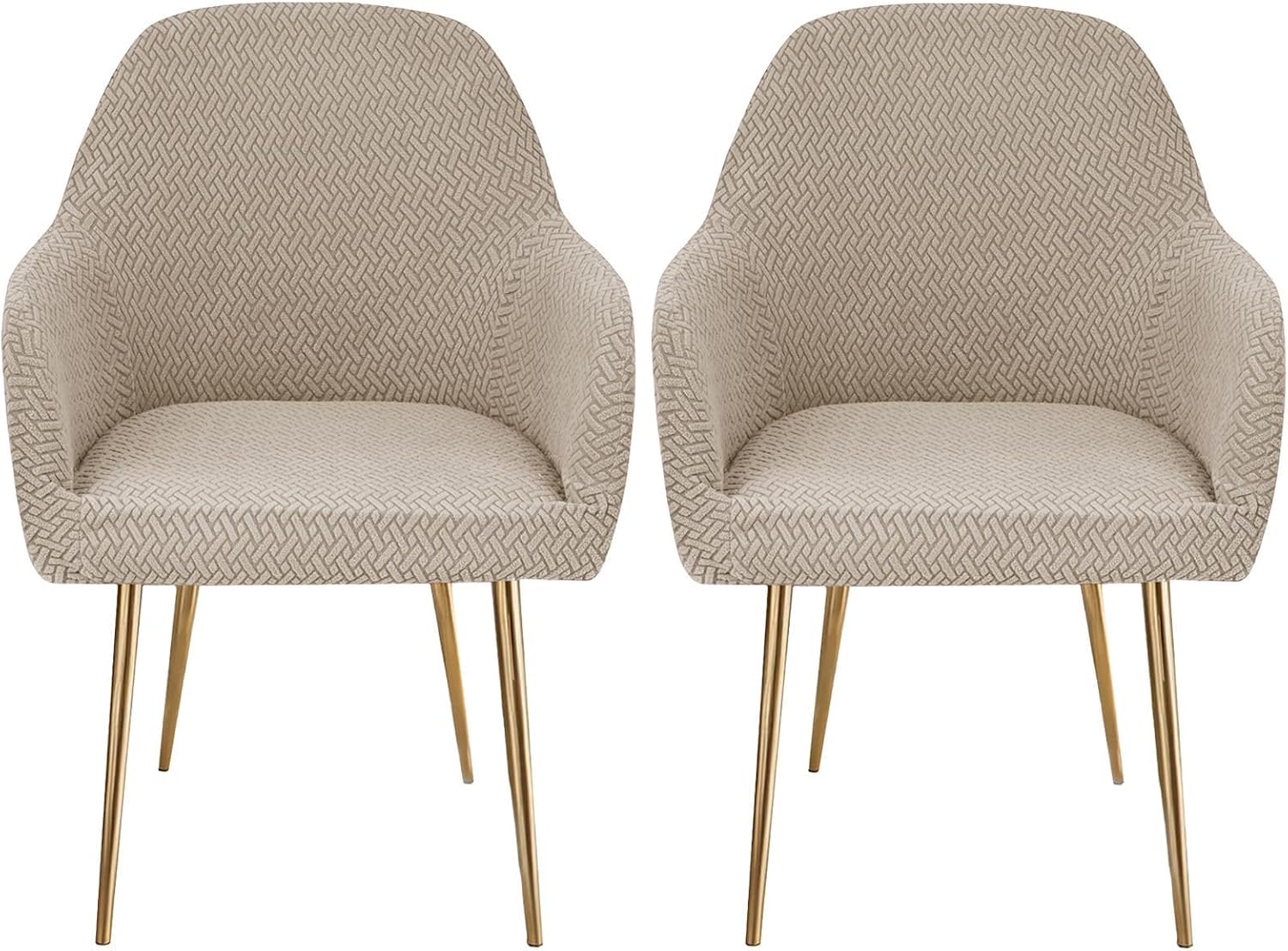 Spandex Curved Back Dining Chair Covers, Curved Back Chair Cover with Arms Stretch Dining Room Chair Cover Washable for Party Decor-Khaki-Set of 2