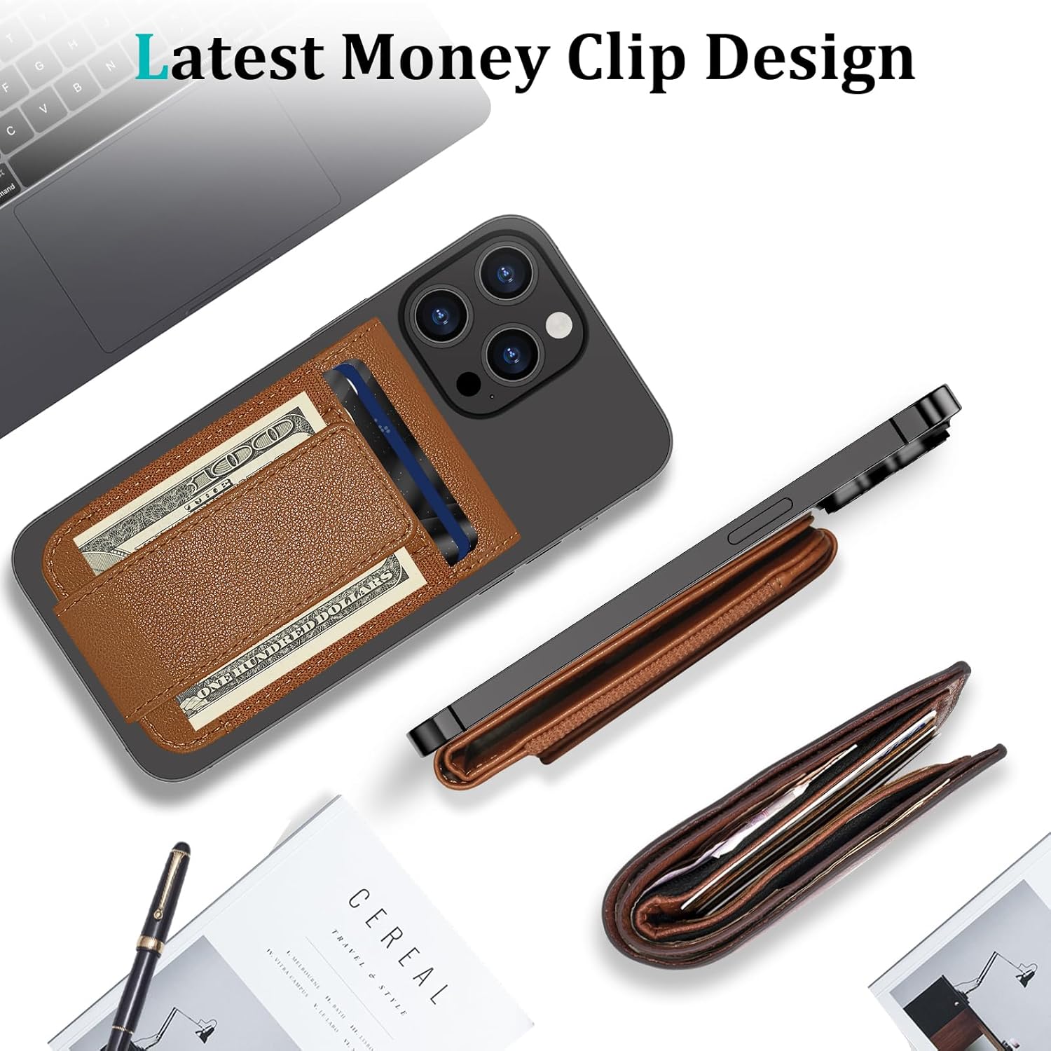 for MagSafe Wallet, Magnetic Phone Wallet with Adjustable Stand & Money Clip, Detachable Magnetic Wallet for iPhone 16/15/14/13/12 Pro Max Plus, 10+ Cards Holder