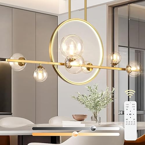 Miniatura 9 de 10 lámparas colgantes modernas, 54 pulgadas, color negro, regulable, de mediados de siglo, para comedor, grandes burbujas, luces lineales de isla de