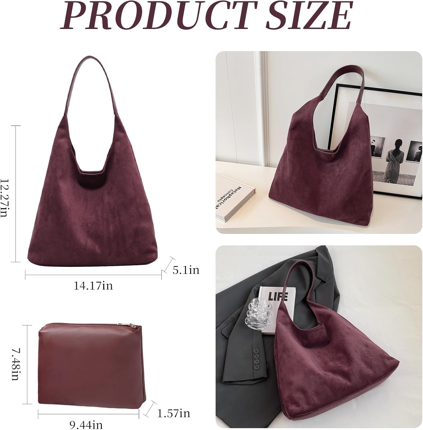 Brown Suede Bags for Women 2025 Suede Tote Bag Retro Suede Slouchy Bag Brown Suede Women's Shoulder Bag - Image 3