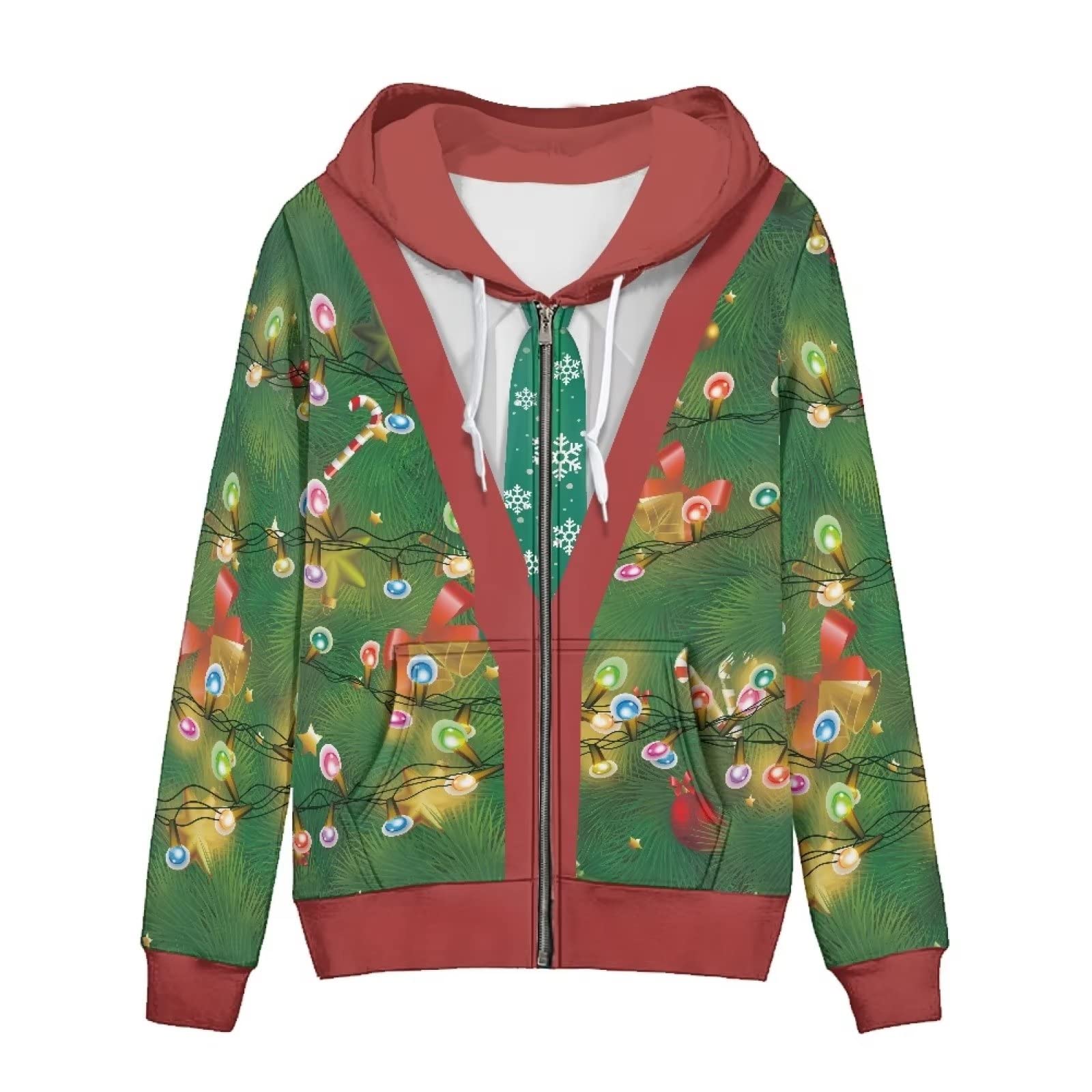 HUIACONG Bluza z kapturem zapinana na zamek błyskawiczny damska bluza z kapturem rozmiar XS-5XL nastolatki sweter, Śnieżna choinka prezenty sweter, 3XL