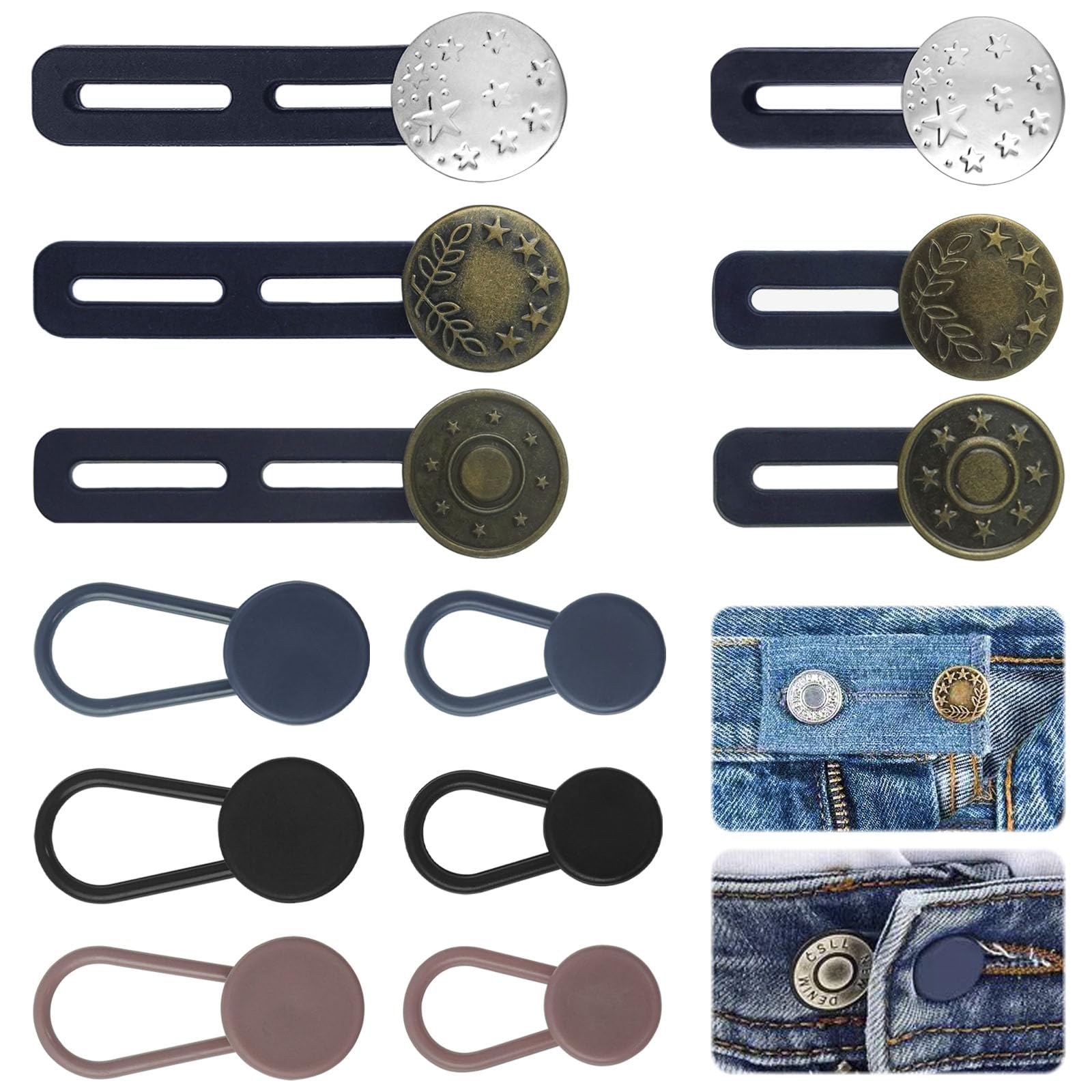 Estensori Per Vita Jeans - 6 Pezzi, Bottoni Regolabili In Metallo E Silicone, Per Pantaloni E Gonne - Foto 7