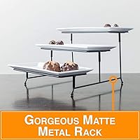 Vista 4 de Soporte con 3 niveles de bandejas rectangulares para mostrar y servir postres y otros alimentos, color blanco