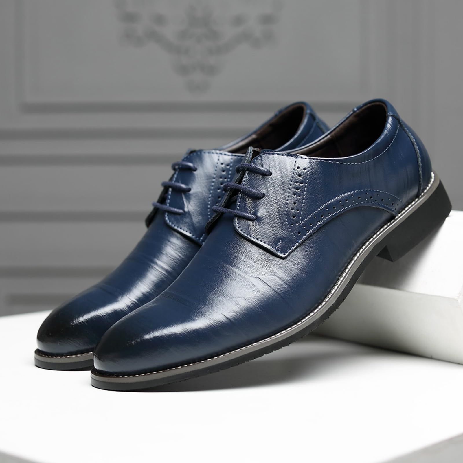 Scarpe Oxford Uomo Scarpe Eleganti | con Lacci, in Pelle, comodi, Antiscivolo, Low Top, Prom, formali, Matrimonio, Business