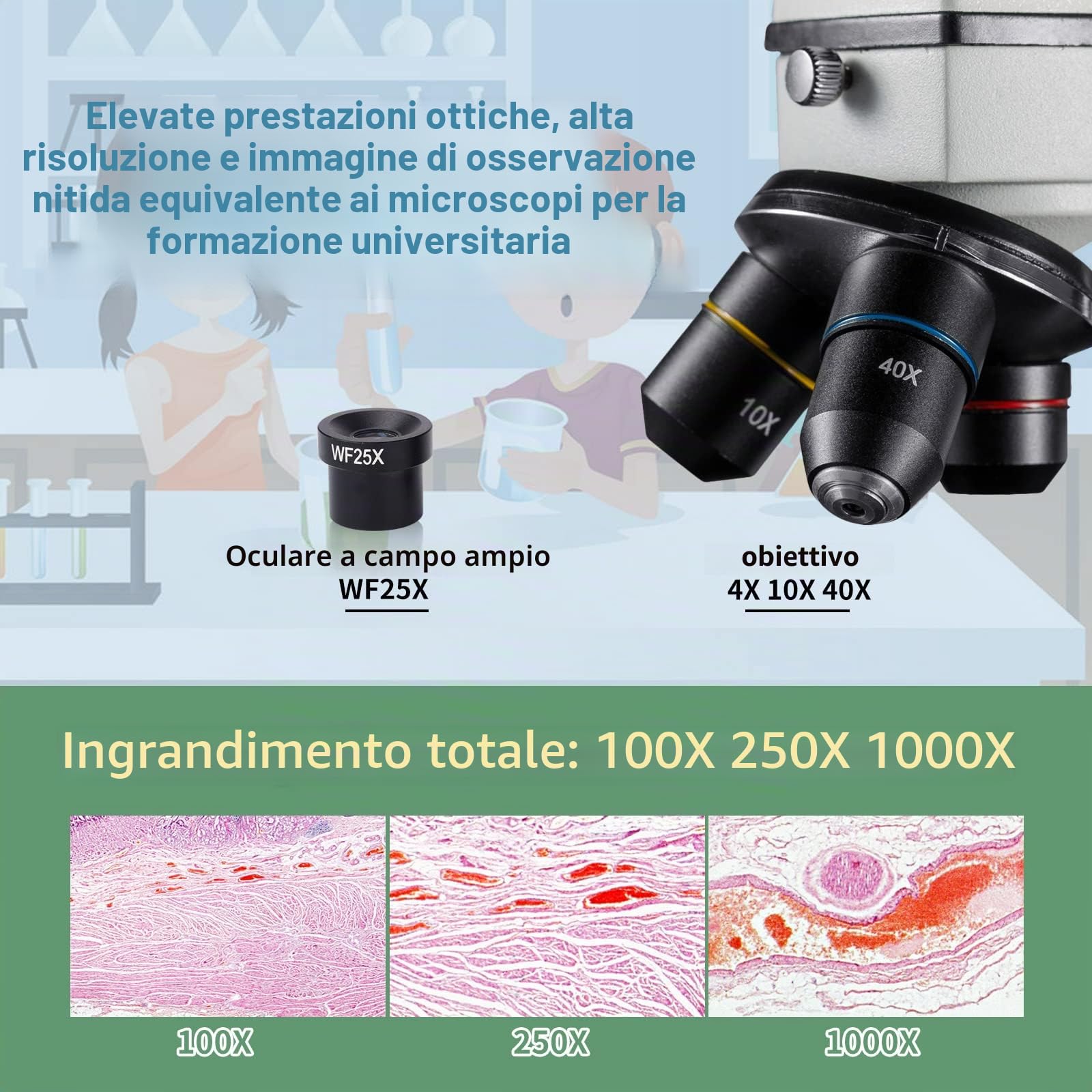 MAXLAPTER Microscopio professionale,calibro a corsoio meccanico con movimento X-Y,adatto per l'insegnamento, la ricerca biologica e l'educazione familiare, per bambini, studenti e adulti principianti