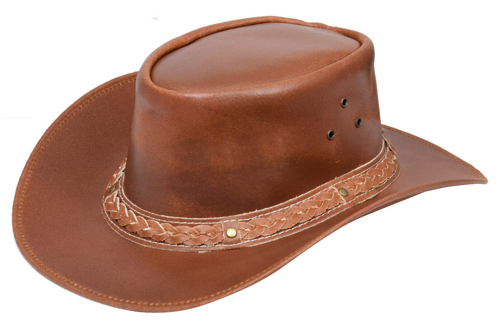 Infinity Leather Sombrero Australiano de Estilo Unisex Vaquero Outback Bronceado Cuero de Ante Bush