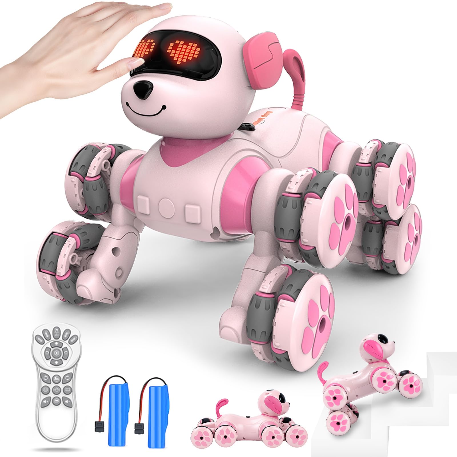 JONRRYIN Robot cane giocattolo radiocomandato, 8WD RC Stunt e controllo manuale, giocattolo interattivo programmabile, regalo per ragazzi e ragazze dai 6 anni in su