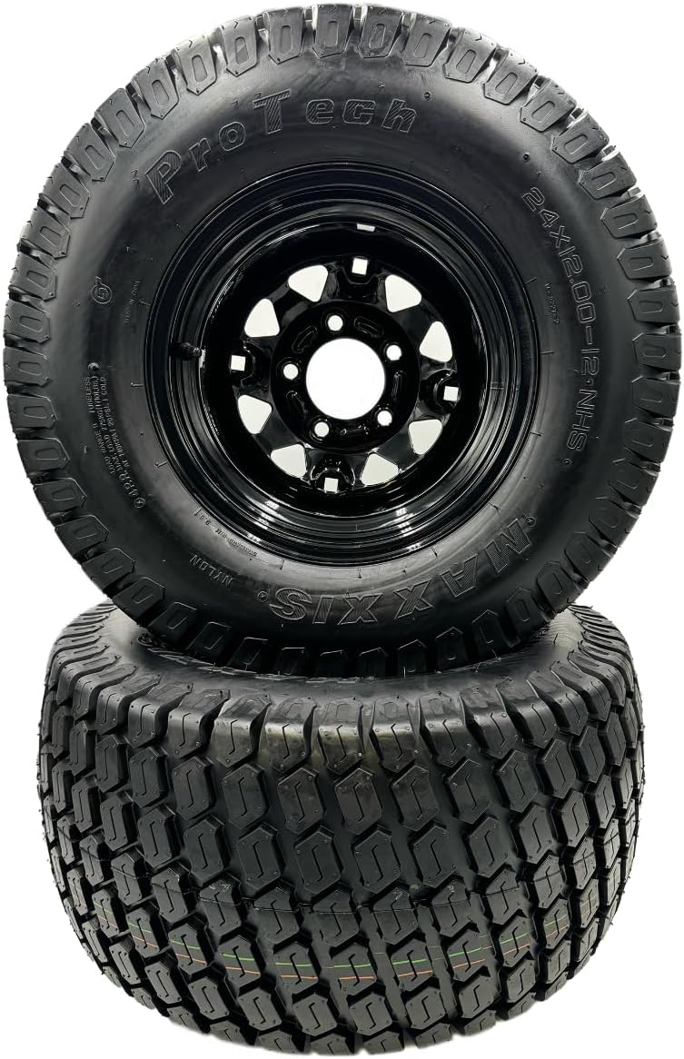 Set of 2-24x12.00-12 4 Ply Turf Tech Tire & Wheel Assembly
