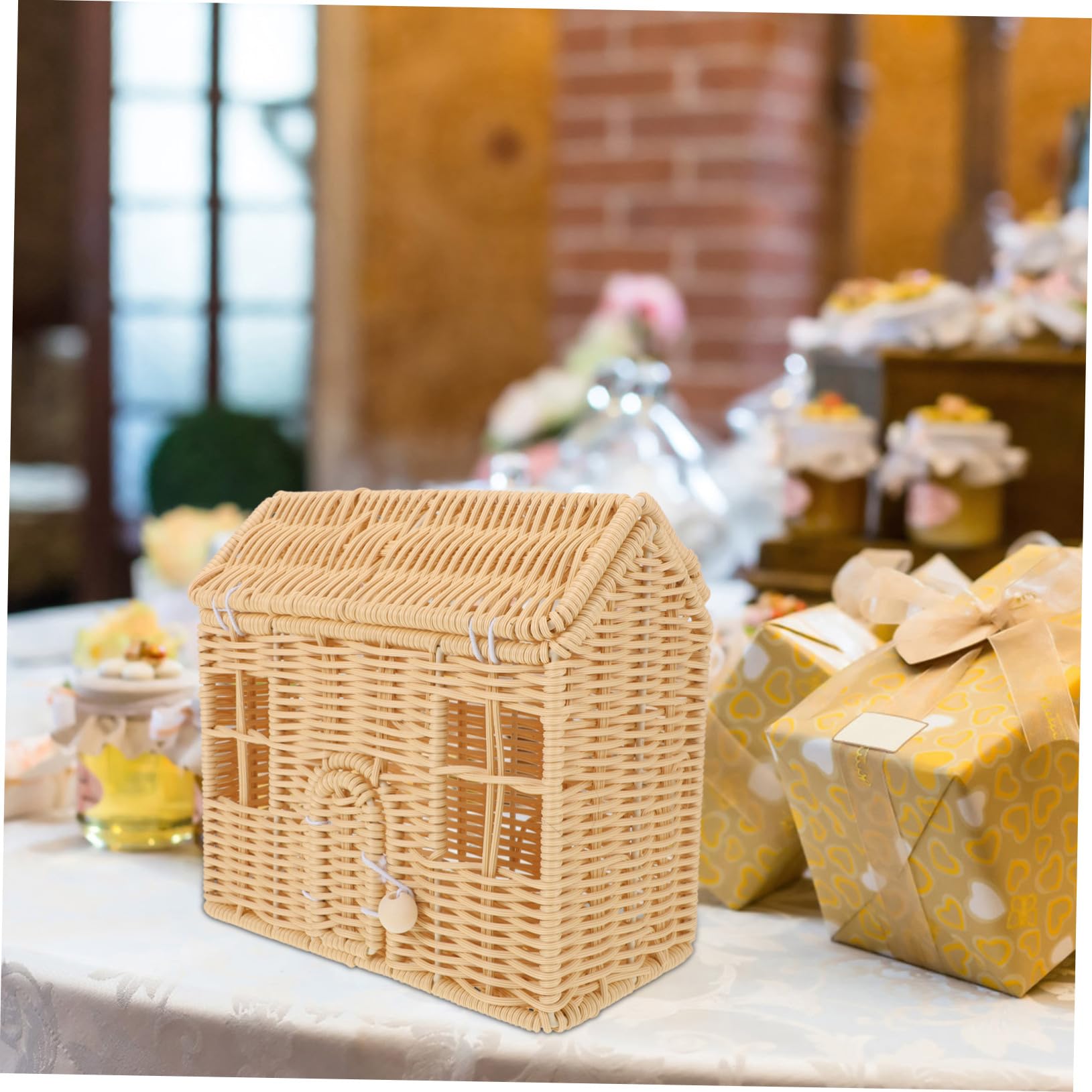 LABRIMP Cesta De Dulces Navideña Tejida Mano Cesta De Ratán Sintético Con Asa Decorativa Para Showers Festividades y Regalos