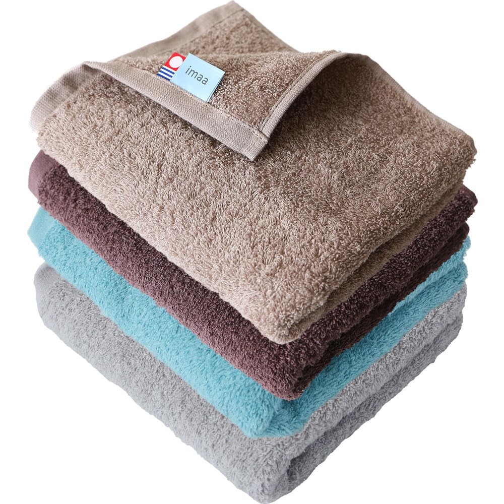 imaa Certified Imabari Face Towels, Set of 4, Fluffy, Thin, Absorbent and Quick Drying, Made in Japan, 100% Cotton, Vacuum Compression Pack, D Assorted : Home & Kitchen