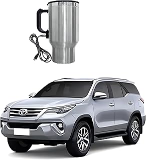 USB-Powered Car Travel Mug, Stainless Steel Electric Kettle with Handle, Silver Suitable For Toyota Fortuner Silver Metallic