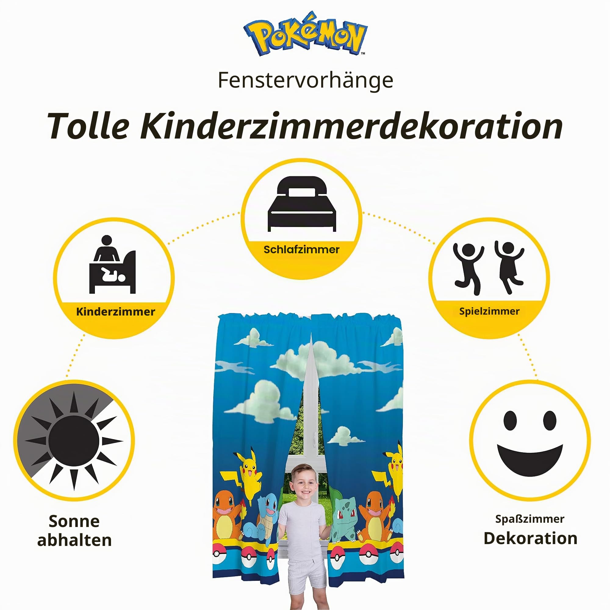 Franco Gardinen-Set für Kinderzimmer, 208 x 160 cm, Pokemon, NU5248, 82 in x 63 in