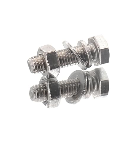 10-Pack M6 x 30mm Hexagon Screws Hex Bolts with M6 Hex Nuts M6 Flat Washers/Spring Lock Washers Set, 304/18-8, Plain Finish