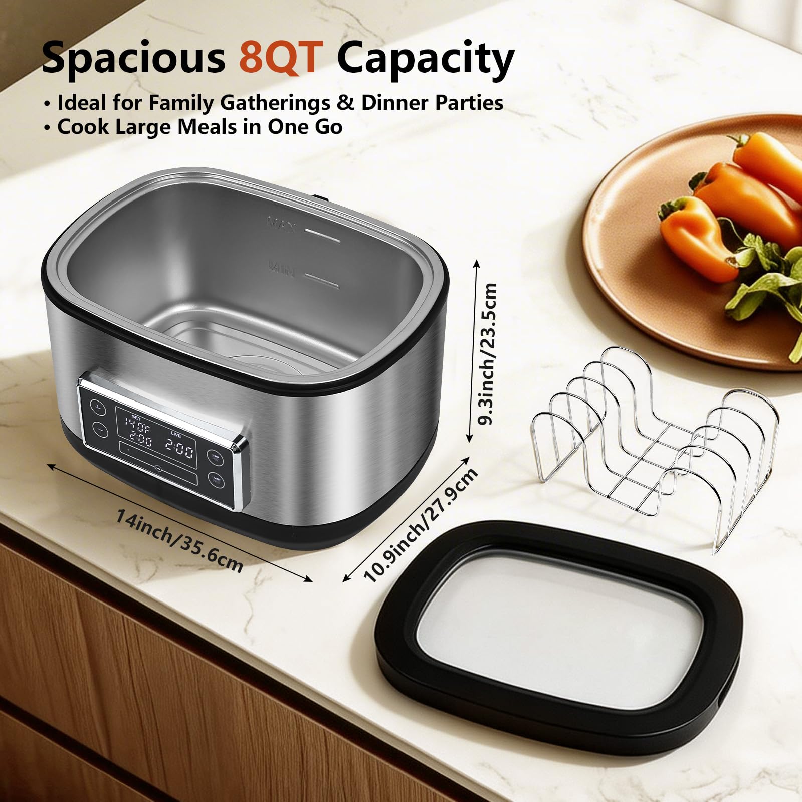 Sous Vide Cooker, 8 Quart All-in-One Design with Precise Temperature Control, 3D Water Circulation, Easy Setup 1000W for Steak Chicken Meal Prep