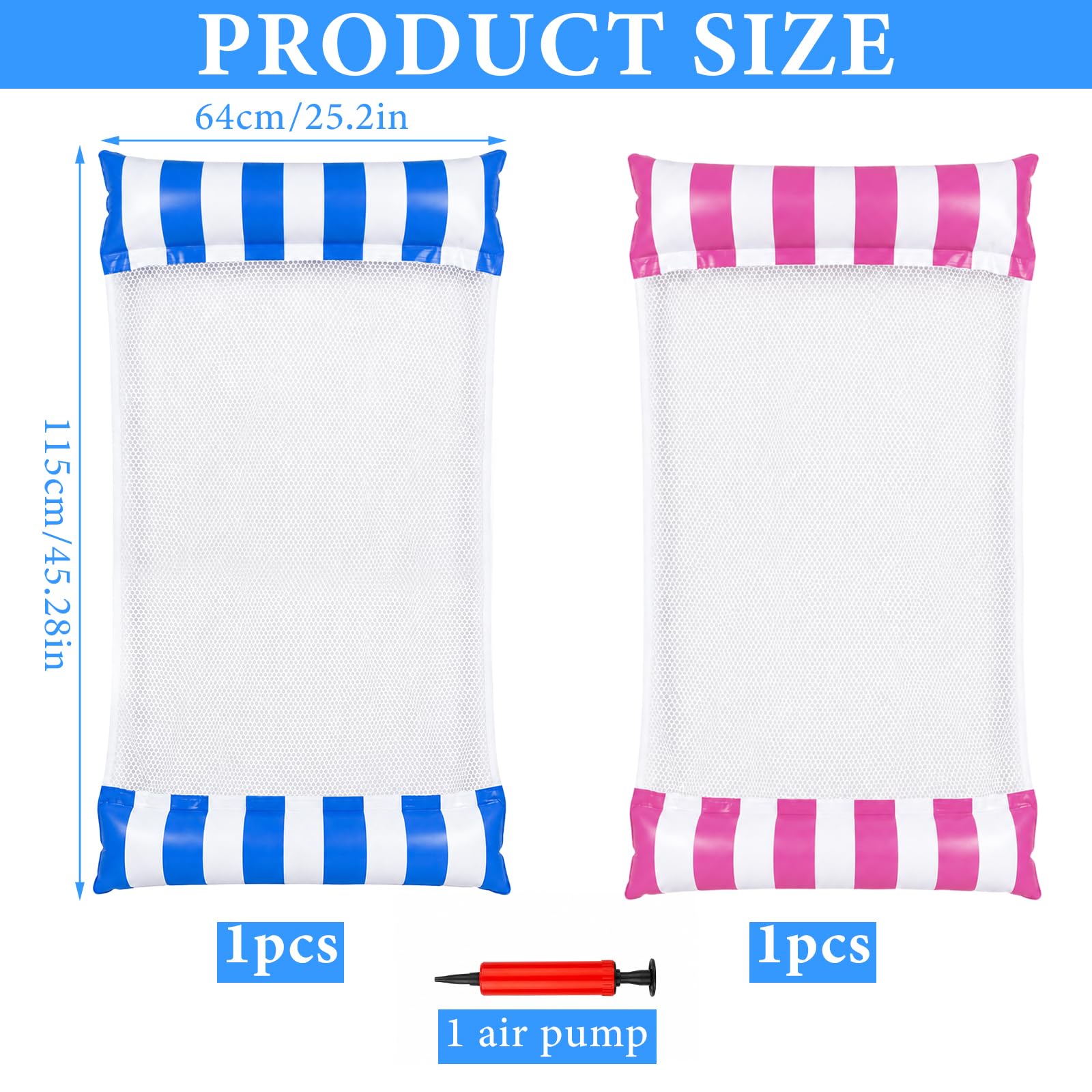 2 Piezas Colchoneta Piscina Adultos, Colchoneta Hinchable Piscina XL, Hamaca de Agua 4 en 1 con Red, para Piscina, Playa, Verano, Vacaciones y Relax